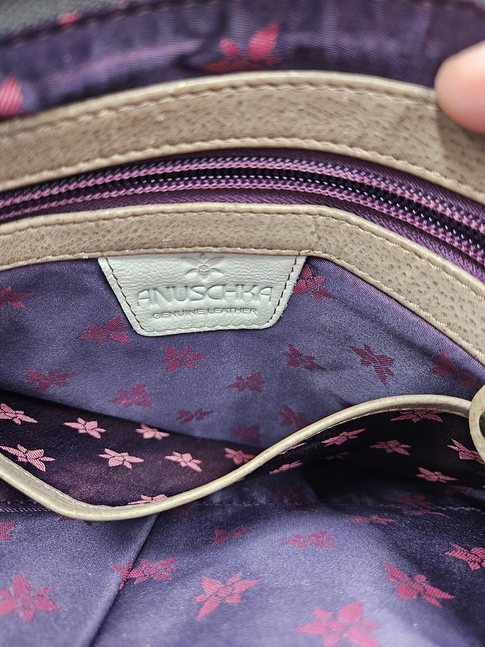 Anuschka Gray Crossbody with Colorful Floral Lion Motif